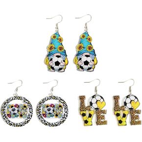 xuzhiyuan 3 Pairs Sports Game Acrylic Soccer Dangle Earrings Football Rianbow Heart Letters ABC LOVE Gnome Drop Earrings for Women Girls Party Christams Birthday