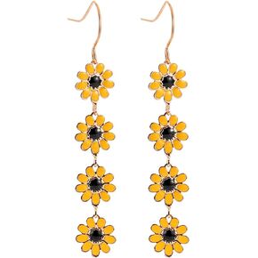 60/70s Daisy Flower Dangle Drop Earrings for Women Girl Sun Flower Enamel Dainty Elegant Colorful Summer Holiday Colorful Jewelry Gifts Bohemian Long Floral