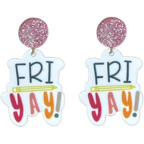4 Pairs Funny Fri Yay Letter Earrings Set Glitter Friday Acrylic Dangle Drop Earrings for Women Graduation Back To School Jewelry Teacher Appreciation Gifts