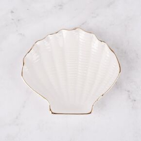 Ceramic Shell Jewelry Dish Decorative Seashell Jewelry Plate for Rings Earrings Necklace Bracelet Organizer Display (White)