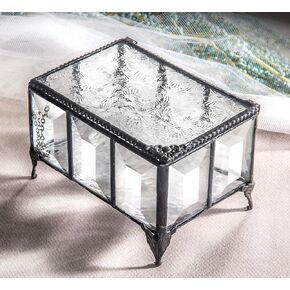 J Devlin - Beveled Glass Box Jewelry Chest Decorative Trinket Keepsake Display Crystal Clear - Box 762