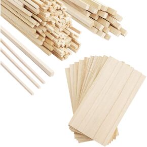 Fumwase 150 Pieces Wood Sticks Hardwood Square Wooden Craft Thin Wood Sheets 1/8 Inch 1/4 Inch x 12 Inch Unfinished Wood Strips Natural Wood Squrae Sticks for Arts Crafts DIY Projects