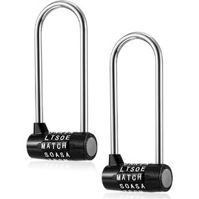 2 Pcs 5.8 Inch Long Shackle Combination Lock Gym Locker Lock 5 Letter Lock Keyless Resettable Long Safety Padlock for School Fence Toolbox Hasp Cabinet Storage, Black