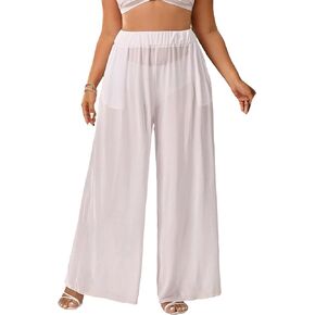 Milumia Women's Plus Size Wide Leg Sheer Coverup Pants Pocket Long Cover Up Beachwear
