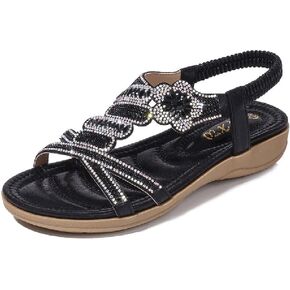 rhinestone sandals for women flat,Sparkling Boho Ladies' Flat Sandals for Summer.