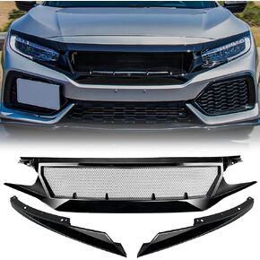 AMERICAN MODIFIED Type R Style Conversion Front Bumper Compatible with 2016-2019 Honda Civic with Grille, Lip, Upper/Lower Grilles, and Eyelids, Black