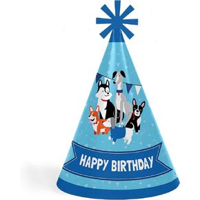 Big Dot of Happiness Pawty Like a Puppy - Cone Happy Birthday Party Hats for Kids and Adults - Set of 8 (Standard Size) Multicolored