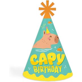Big Dot of Happiness Capy Birthday - Cone Happy Birthday Party Hats for Kids and Adults - Set of 8 (Standard Size)