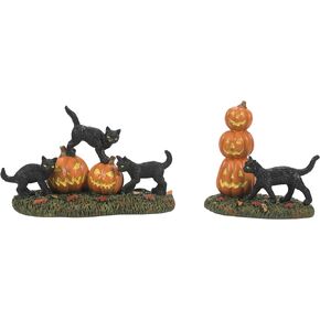 Department 56 Village Collection Accessories Halloween Scary Cats and Pumpkins Figurine Set, 2.5 and 2.75 Inch, Multicolor