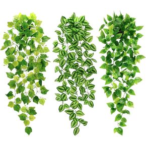 CEWOR 3pcs Fake Hanging Plants with Pot Artificial Plants Outdoor Fake Ivy Vine Greenery for Bedroom Bathroom Kitchen Office Home Decor Indoor
