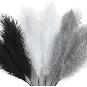 ZIFTY 6-Pcs 38"/3.1FT Faux Black Pampas Grass Large Tall Fluffy Artificial Fake Flower Boho Decor Bulrush Reed Grass for Vase Filler Farmhouse Home Wedding Decor (Black, White, Grey)