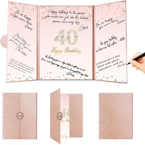Crenics Rose Gold 40th Birthday Decorations, Creative 40th Birthday Guest Sign in Book Alternative, Large 40th Birthday Signature Book 12" x 18", Great 40 Years Old Birthday Gifts for Women