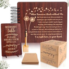 Funeral Guest Book Set Wooden Guest Books for Memorial Service Celebration of Life in Loving Memory with 50pcs Share a Memory Card Cards Box Table Sign and Pen (Brown- Guest Book Set #2)