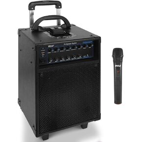 Pyle Wireless 600W Portable PA Speaker System - Bluetooth Compatible, Rechargeable Battery Powered Outdoor Stereo Speaker Microphone Set with 30-Pin iPod Dock, Wheels, and 1/4" to AUX RCA Cable