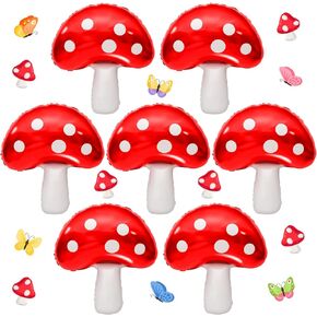 7 Pcs Cute Mushroom Balloons - 31 x 21 Inch Large Mushroom Aluminum Foil Balloons, Easy to Inflate, Fun Mushroom Birthday Forest Plant Theme Party Decorations Supplies