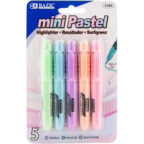 BAZIC Mini Highlighter Pen Pastel Color, Chisel Tip Broad Fine Line Highlighters Unscented (5/Pack), 1-Pack
