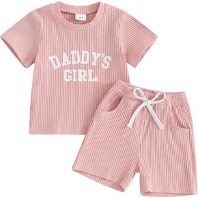 ZyHwShine Baby Girl Summer Clothes Toddler Outfits Daddys Girl Short Sleeve T Shirt Tops+Shorts Set Toddler Clothing Set