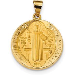 Diamond2Deal 14k Yellow Gold Polished Satin St. Benedict Reversible Hollow Medal Fine Jewelry for Women (L- 30.5 mm W- 22 mm)