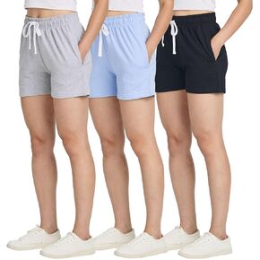 Real Essentials 3 Pack: Women’s Cotton French Terry Shorts Pockets - Casual Athletic Lounge (Available in Plus)
