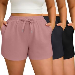 3 Pcs Women's Plus Size Sweat Shorts Drawstring High Waist Elastic Athletic Shorts with Pocket 1X-5XL