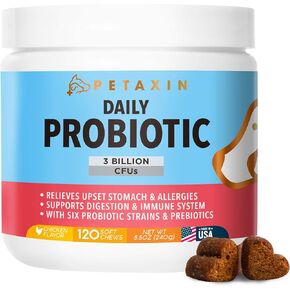 Probiotics for Dogs - 6 Strains with Prebiotics - Supports Digestive and Immune System – Relief for Diarrhea, Bad Breath, Allergies, Gas, Constipation, Hot Spots - Made in USA - 120 Chews