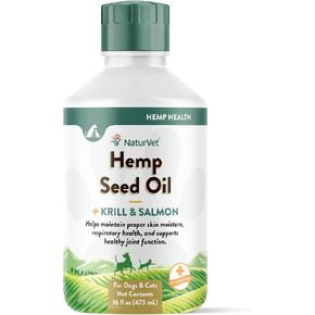 NaturVet Hemp Seed Oil Krill and Salmon, 8 oz. Liquid, Made in The USA in Kuwait