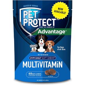 Pet Protect from The Makers of Advantage Vet-Formulated Daily Multivitamin for Dogs | 60 Chews with Vitamins