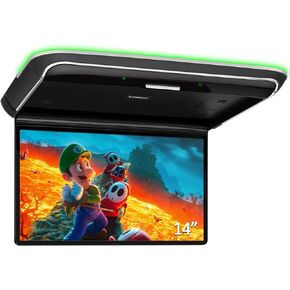 XTRONS Android Car Overhead Player 14 Inch Wide IPS Screen 1920x1080 Car Roof Mount Monitor with Built-in Stereo Speakers Flip Down Overhead Car Monitor Support WiFi, HDMI Input, USB, CVBS Input
