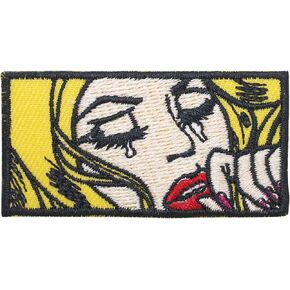 Woman Crying Comic Iron On Patches for Clothing Saw On/Iron On Embroidered Patch Applique for Jeans, Hats, Bags