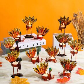 Sieral 12 Pieces Turkey Candle Holder Thanksgiving Tea Light Candle Holders Metal Turkey tealight Candle Holders Autumn Holiday Candlestick for Fall Table Centerpiece Fireplace Home Decorations