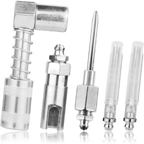 5pcs Grease Needle Accessory Set, Including 2 Grease Coupler Nozzles, 1 Grease Needle Distributor, 1 90 Degree Grease Fitting Rubber Connector, 1 90 Degree Grease Fitting Injecting Tool