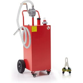 40 Gallon Gas Caddy, Fuel Storage Tank & 4 Wheels, with Manual Transfer Pump, Gasoline Diesel Fuel Container for ATV Car Mowers Tractors Boat Motorcycle (Red)