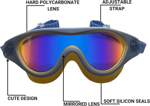 Kids Swimming Mask Anti-Fog UV Projection Mirrored Swim Goggles for Boys and Girls, One Size, Blue in Saudi Arabia