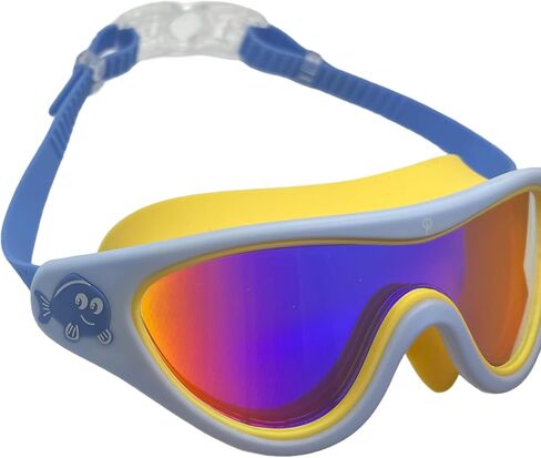 Kids Swimming Mask Anti-Fog UV Projection Mirrored Swim Goggles for Boys and Girls, One Size, Blue in Saudi Arabia