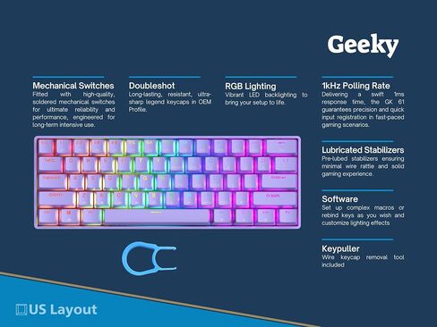 GK61 SE 60% | Mechanical Gaming Keyboard | 61 Keys Multi Color RGB LED Backlit for PC/Mac Gamer | ANSI US American Layout (Black, Mechanical Speed Yellow) in Kuwait