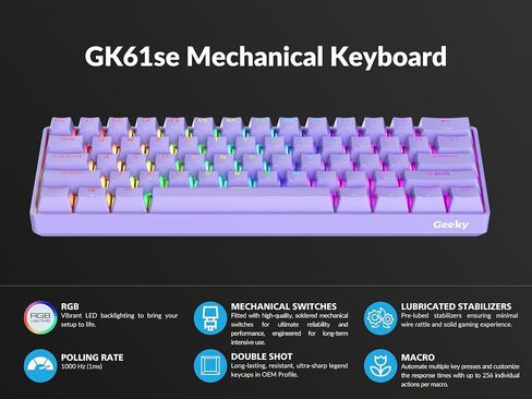 GK61 SE 60% | Mechanical Gaming Keyboard | 61 Keys Multi Color RGB LED Backlit for PC/Mac Gamer | ANSI US American Layout (Black, Mechanical Speed Yellow) in Kuwait