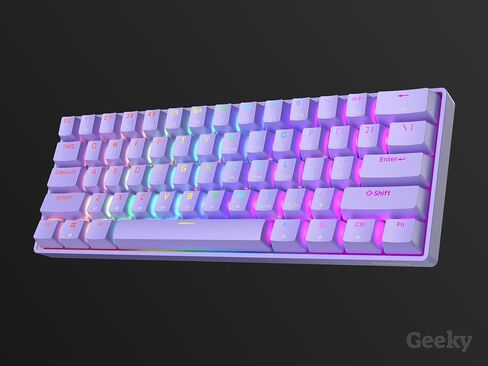 Geeky GK61 SE 60% | Mechanical Gaming Keyboard | 61 Keys Multi Color RGB LED Backlit for PC/Mac Gamer | ANSI US American Layout (Lavender, Mechanical Red) in Kuwait