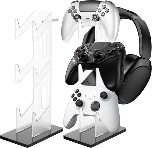 FACULX 2 Pack Acrylic 3 Tier Controller Holder and Headset Stand for Xbox ONE PS5 PS4 Switch, Gaming Gear Organizer Stand, Anti-Slip Stable Headphone Holder, Idea Gift for Gamer in Saudi Arabia