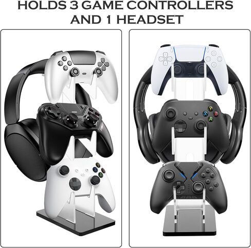 FACULX 2 Pack Acrylic 3 Tier Controller Holder and Headset Stand for Xbox ONE PS5 PS4 Switch, Gaming Gear Organizer Stand, Anti-Slip Stable Headphone Holder, Idea Gift for Gamer in Saudi Arabia