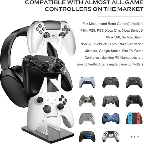 FACULX 2 Pack Acrylic 3 Tier Controller Holder and Headset Stand for Xbox ONE PS5 PS4 Switch, Gaming Gear Organizer Stand, Anti-Slip Stable Headphone Holder, Idea Gift for Gamer in Saudi Arabia