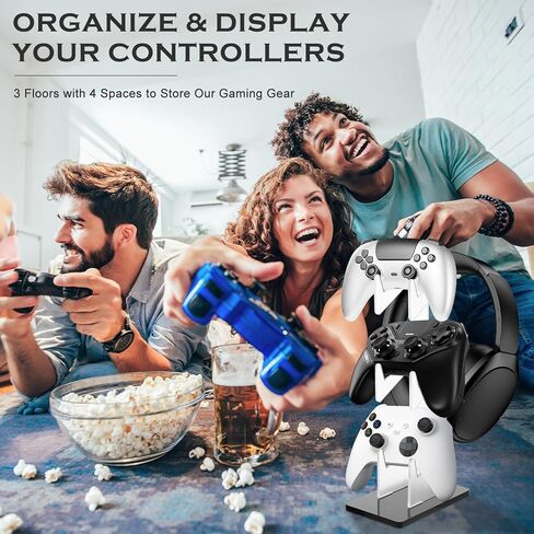 FACULX 2 Pack Acrylic 3 Tier Controller Holder and Headset Stand for Xbox ONE PS5 PS4 Switch, Gaming Gear Organizer Stand, Anti-Slip Stable Headphone Holder, Idea Gift for Gamer in Saudi Arabia