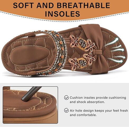 Aomigoct Sandals Women Dressy Summer Flat: Casual Open Toe Womens Flat Sandals Elastic Ankle Strap Bohemian Beach Flat Shoes for Women in Saudi Arabia