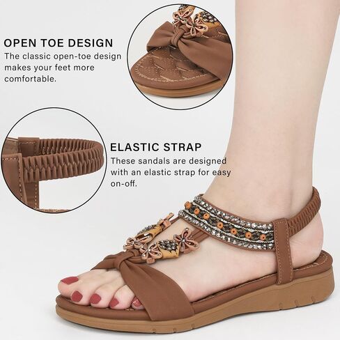 Aomigoct Sandals Women Dressy Summer Flat: Casual Open Toe Womens Flat Sandals Elastic Ankle Strap Bohemian Beach Flat Shoes for Women in Saudi Arabia
