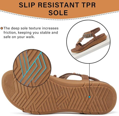 Aomigoct Sandals Women Dressy Summer Flat: Casual Open Toe Womens Flat Sandals Elastic Ankle Strap Bohemian Beach Flat Shoes for Women in Saudi Arabia