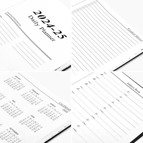 مخطط يومي كبير من KESOTE 2024-2025 صفحة كاملة في اليوم، جدول كل ساعة 8.5 بوصة × 11 بوصة مخطط يومي للمذكرات الأكاديمية 12 شهرًا (يوليو 2024 - يونيو 2025)، غلاف فني أسبوعي، جدول أعمال شهري، أسود in Kuwait