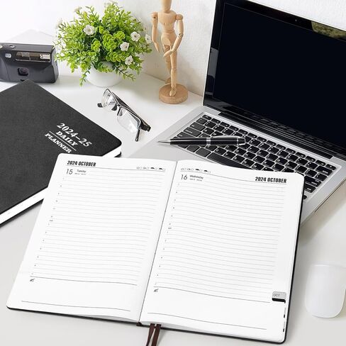 مخطط يومي كبير من KESOTE 2024-2025 صفحة كاملة في اليوم، جدول كل ساعة 8.5 بوصة × 11 بوصة مخطط يومي للمذكرات الأكاديمية 12 شهرًا (يوليو 2024 - يونيو 2025)، غلاف فني أسبوعي، جدول أعمال شهري، أسود in Kuwait