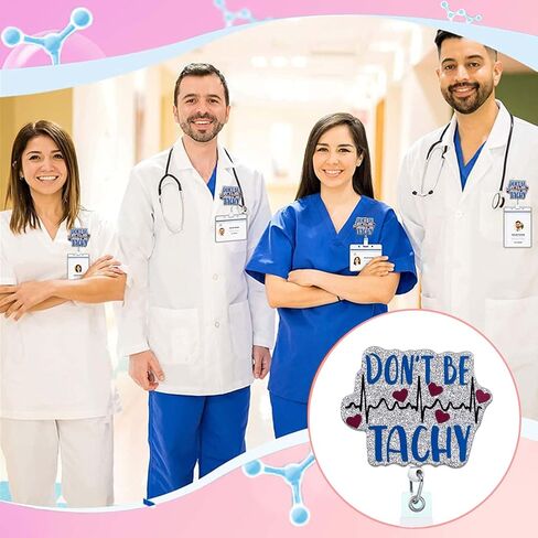 حامل بكرة شارة تخطيط كهربية القلب للقلب، بكرات شارة قلبية مضحكة قابلة للسحب للممرضات، لا تكن حساسًا لأمراض القلب، بريق لطيف، مشبك شارة التمريض، أكريليك RN LPN CNA، هدية مساعد طبي للممرضة in Kuwait