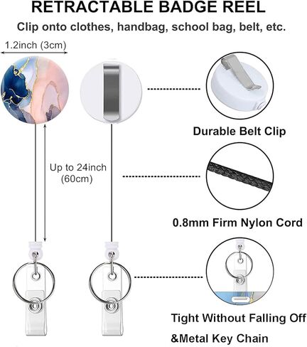 Badge Holder Retractable Badge Reel with Belt Clip, Vertical ID Name Card Badge Holder Case, Nurse Doctor Office School Teacher Name Credit Card Pocket(1P Pretty Marble) in Kuwait