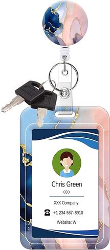 Badge Holder Retractable Badge Reel with Belt Clip, Vertical ID Name Card Badge Holder Case, Nurse Doctor Office School Teacher Name Credit Card Pocket(1P Pretty Marble) in Kuwait