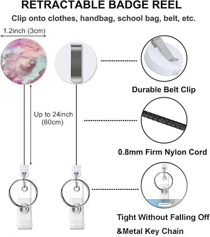 Badge Holder Retractable Badge Reel with Belt Clip, Vertical ID Name Card Badge Holder Case, Nurse Doctor Office School Teacher Name Credit Card Pocket(1P Pretty Marble) in Saudi Arabia